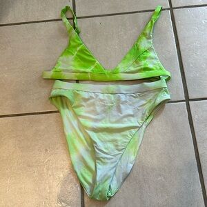 Dippin Daisy lime, green tie-dye bikini, top, and bottom